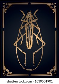 vintage vector illustration of golden beetle made in line art style