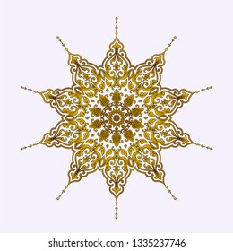 Vintage vector illustration. Golden circle ornament isolated on white background. Abstract floral pattern. Arabic, oriental, Islamic motifs. Background for wedding invitation, decoration, border.