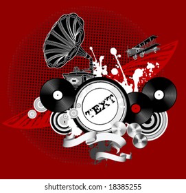 Vintage Vector Illustration with Gramophone. Music Concept.