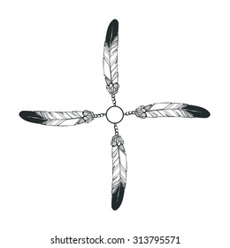 Vintage vector illustration - Hand drawn circle aztec style feathers