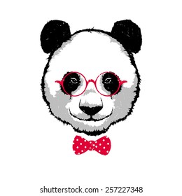 Vintage Vector illustration - Hipster panda bear in the glasses