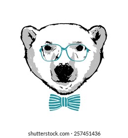 Vintage Vector illustration - Hipster white bear in the glasses
