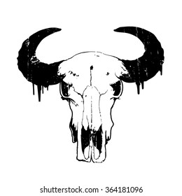 Vintage vector illustration - logo head skull of bull isolated on white background