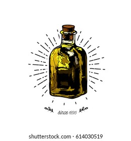 Vintage vector illustration - Old bottle emblem on white background