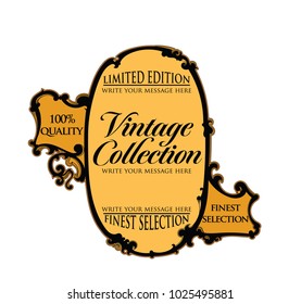 Vintage vector illustration oval frame.Retro black border with orange color inside.Antique design for packages.Ready detailed vector template design for packaging.Design for packaging in classic style