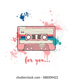 Vintage vector illustration - retro audio cassette mixtape emblem