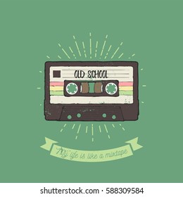 Vintage vector illustration - retro audio cassette mixtape emblem