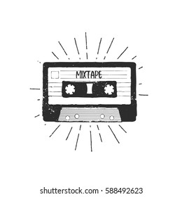 Vintage vector illustration - retro audio cassette mixtape emblem