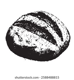 vintage vector illustration of a round artisan bread loaf with crusty texture, perfect for bakery, food, and organic-themed designs