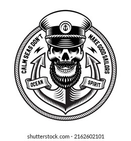 Vintage Vector Illustration Of A Sailor Skull, T-shirt Design