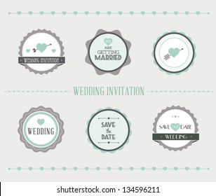 Vintage vector illustration. Set of wedding banner, ribbon, labels, frames, badge, stickers. Vector love element.