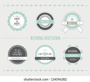 Vintage vector illustration. Set of wedding banner, ribbon, labels, frames, badge, stickers. Vector love element.