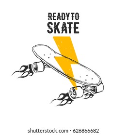 Vintage vector illustration - Skateboarding t-shirt design with lettering "Ready To Skate"