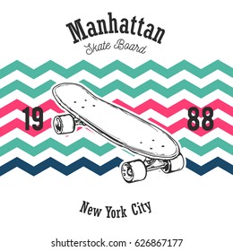 Vintage vector illustration - Skateboarding t-shirt design. Urban skating. Skateboard typography