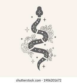 Vintage vector illustration of snakes and flowers.