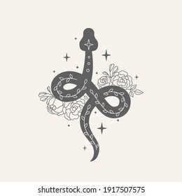 Vintage vector illustration of snakes and flowers.
