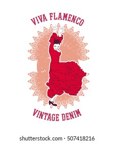 Vintage vector illustration - Spanish flamenco dancer card