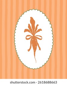 Vintage сarrot vector illustration with striped background, rustic easter decor