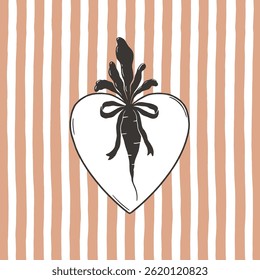 Ilustração vetor сarrot vintage com fundo listrado, decoração de páscoa rústica
