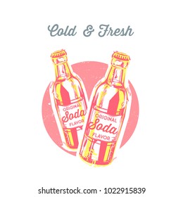 Vintage Vector Illustration - Summer Drink. Retro Emblem Of Soda Bottle 