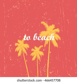 Vintage vector illustration - Summer tropical red background of palm