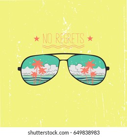 Vintage vector illustration -  Sunglasses with reflection of the sea