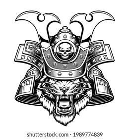 Vintage vector illustration of a tiger samurai