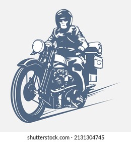 Vintage Vector Illustration Of Touring Man Riding A Motorbike