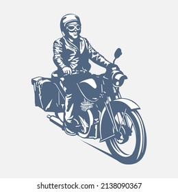 Vintage vector illustration of touring man riding a motorbike