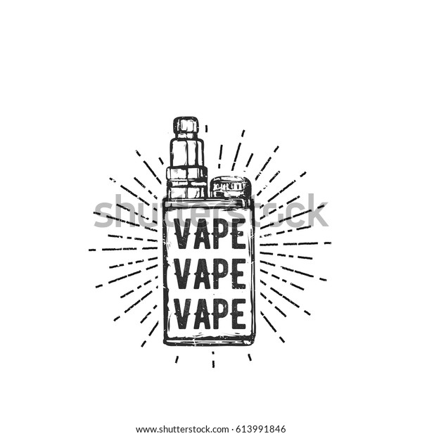 Vintage vector illustration of vaping box mod. Vaping store and bar ...