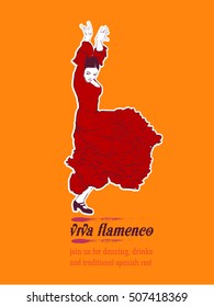 Vintage vector illustration - Viva flamenco, spanish girl dances a flamenco