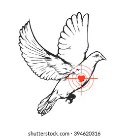 Vintage vector illustration - White dove at gunpoint