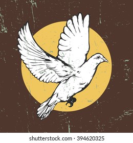 Vintage vector illustration - White dove symbol on a brown background