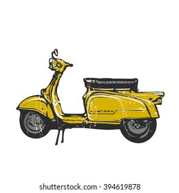 Vintage vector illustration - Yellow Retro motorcycle isolated on white background