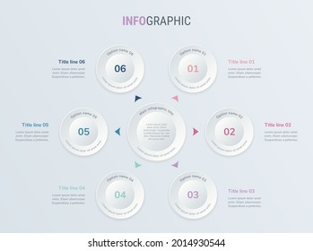 Vintage vector infographics timeline design template with circle elements. Content, schedule, timeline, diagram, workflow, business, infographic, flowchart. 6 options infographic.