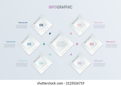 Vintage vector infographics timeline design template with square elements. Content, schedule, timeline, diagram, workflow, business, infographic, flowchart. 6 options infographic.