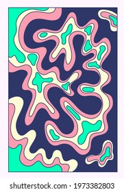 
vintage vector interior poster in hippie style.70s and 60s funky and groove postcard.Psychedelic pattern with waves shapes.Abstract shapes for wallpaper and background.acid stains.print for postcards