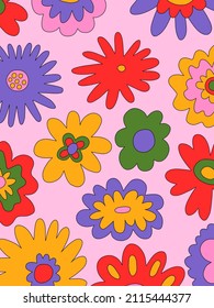 vintage vector interior posters in hippie style.70s and 60s funky and groovy postcards.Psychedelic patterns with flowers shapes.Vibrant pattern for wallpaper and back.Low contrast.Retro placard