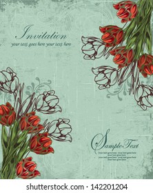 vintage vector invitation with spring flowers