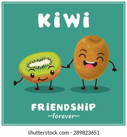 Vintage vector kiwi cartoon character illustration