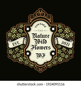 vintage vector label of floral natural ornament