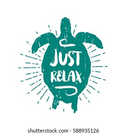 Vintage vector  label - sea turtle with text "Just relax"