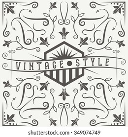 vintage vector label with swirls and flowers elements