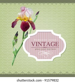 Vintage vector labels Iris hand drawing