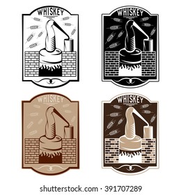 vintage vector labels of whiskey with copper whiskey still