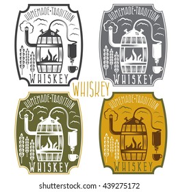 vintage vector labels of whiskey with home alcohol machine