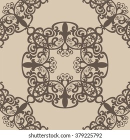 Vintage Vector lace pattern in Eastern style background. Ornate decor element for design. Ornamental pattern for wedding invitations, greeting cards. Beige and chocolate color