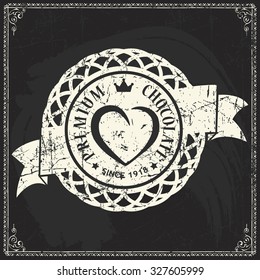 vintage vector letterhead pattern of fancy handiwork cocoa sticker on grunge blackboard scene chocolate cocoa tan classic earth work product bean bar black conceptual nutrient sign dark vista letterpr