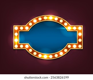 Vintage vector light sign or retro lightbox for show. Signboard with lamp or illuminated billboard. Signage background for casino or movie, broadway theater advertise. Blank or empty banner for wall