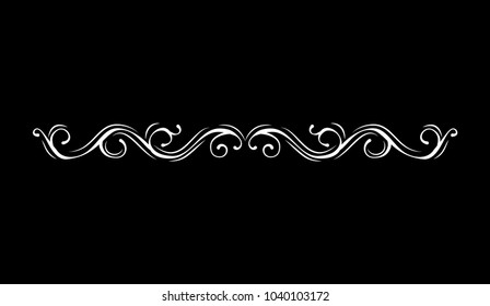 Vintage vector line element. Calligraphic decorative divider border swirl scroll monogram frames. Isolated on black background. Greeting card, invitation design.